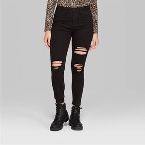 Women’s super-high rise distressed black skinny jeans - Wild Fable